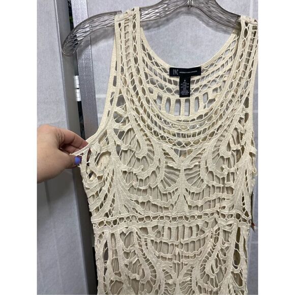 INC NEW $140 Birch Tree Sz 8 Tan Knit Under Slip Fringe Cotton - Picture 3 of 11